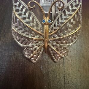Vintage Avon Butterfly Brooch with Blue Rhinestone Eyes